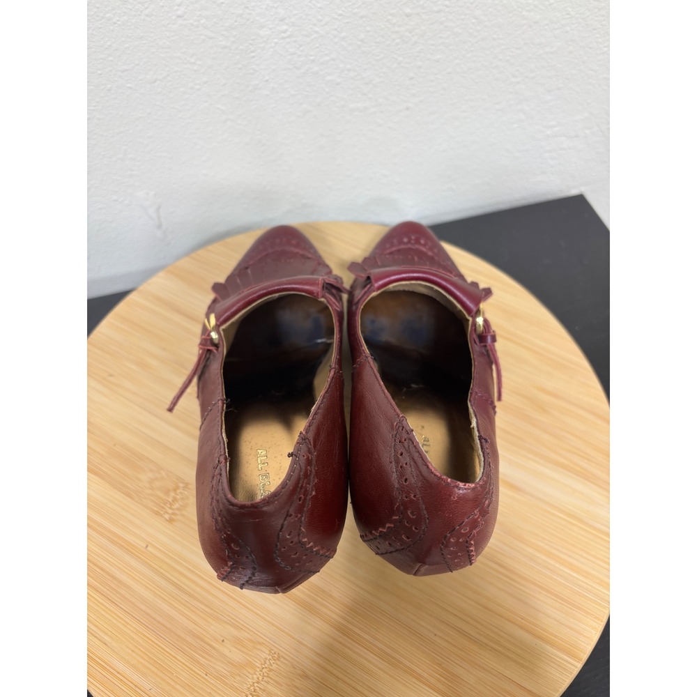 All Black Kiltie Loafer Pumps 38.5 Burgundy Leather Brogue‎ Buckle Heels 7.5-8 - Picture 8 of 15